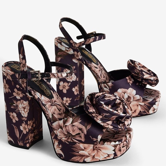 Floral Rose Strap Platform Heeled Sandals - Picture 1 of 4